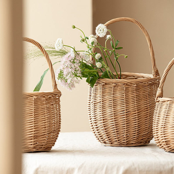 Wicker Storage Basket for Kitchen, Hand-woven Picnic Food Basket with Handle, Willow Weaving Baskets for Vegetable, Natural Fruit Basket, Storage Basket for Shelves-Silvia Home Craft