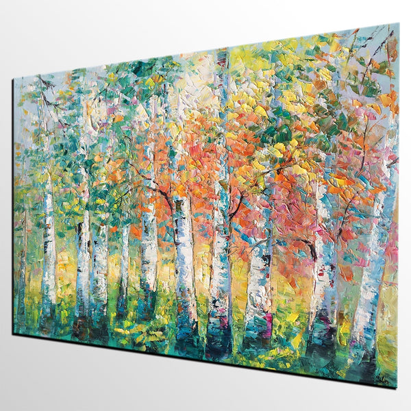 Landscape Oil Paintings, Birch Tree Painting, Large Wall Art Painting, Custom Oil Painting on Canvas, Wall Art Paintings for Sale