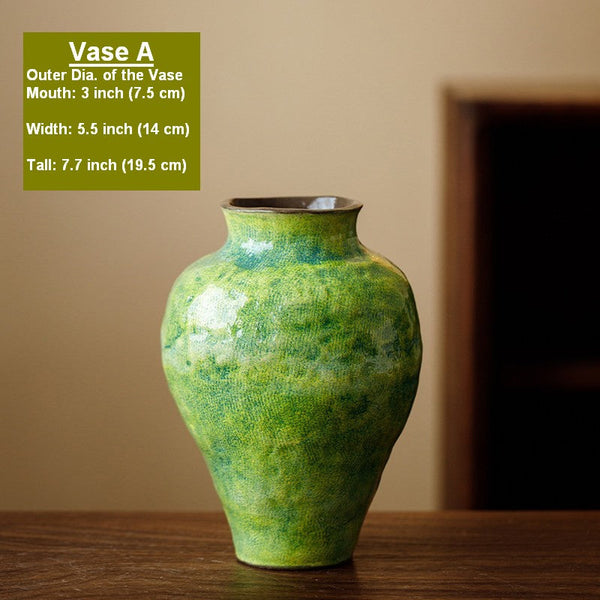 Centerpiece on Dining Table, Modern Pottery Flower Vases, Handmade Water Holding Flower Vases, Pottery Bud Vases, Large Green Flower Vases on Table-Silvia Home Craft