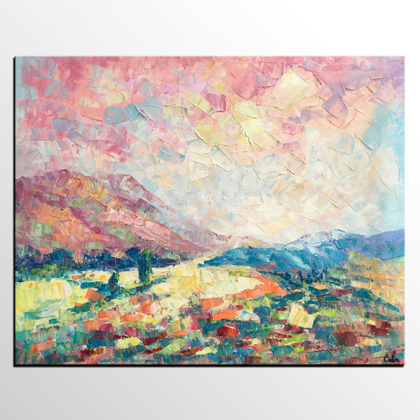 Heavy Texture Artwork, Autumn Mountain Painting, Canvas Painting, Custom Landscape Oil Painting