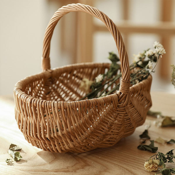 Natural Fruit Basket, Kitchen Storage Baskets, Natural Hand-woven Wicker Storage Basket, Large Picnic Food Basket with Handle, Lovely Willow Weaving Baskets for Vegetable-Silvia Home Craft