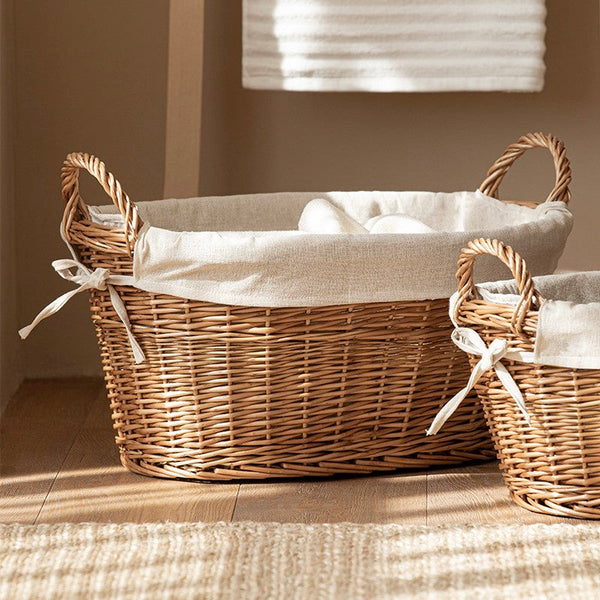 Large Kitchen Round Storage Baskets, Large Food Storage Basket with Handle, Natural Hand-woven Wicker Storage Basket for Clothes, Willow Weaving Baskets for Toys-Silvia Home Craft