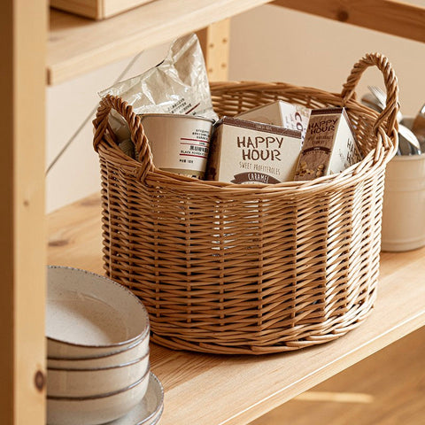 Small Picnic Fruit Basket with Handle, Kitchen Storage Baskets, Natural Hand-woven Wicker Round Storage Basket, Small Willow Weaving Baskets for Vegetable, Natural Fruit Storage Basket-Silvia Home Craft