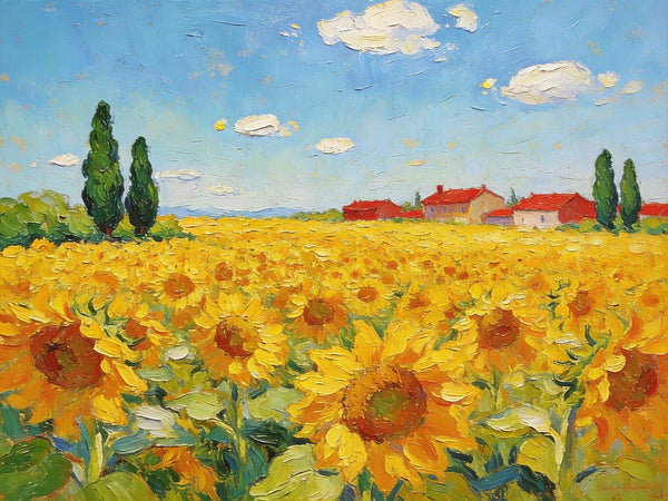 Enchanting Provence Sunflower Fields, Original Canvas Paintings, Palette Knife Oil Paintings, Small Landscape Paintings, Landscape Paintings on Canvas, Hand Painted Canvas Art-Silvia Home Craft