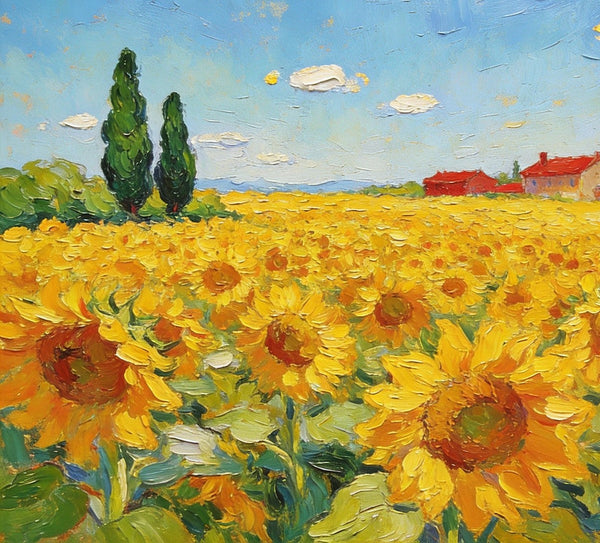 Enchanting Provence Sunflower Fields, Original Canvas Paintings, Palette Knife Oil Paintings, Small Landscape Paintings, Landscape Paintings on Canvas, Hand Painted Canvas Art-Silvia Home Craft
