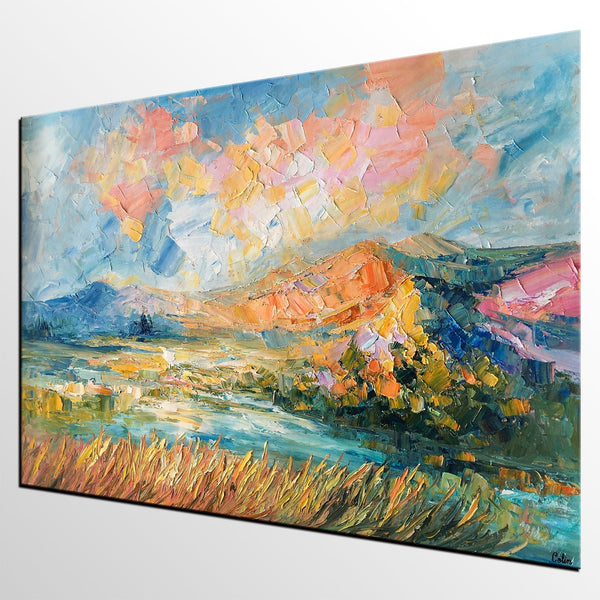 Custom Abstract Painting, Large Oil Painting, Autumn Mountain Landscape Painting, Heavy Texture Painting