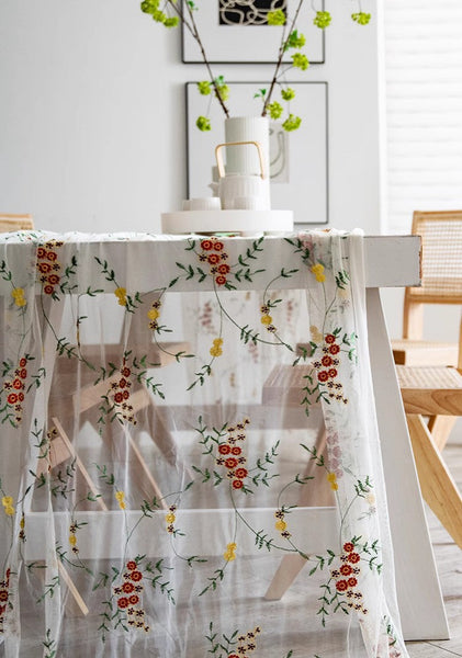 Spring Flower Rectangular Tablecloth for Oval Table, Extra Large Lace Tablecloths, Lace Embroidered Table Covers, Rectangular Table Covers for Coffee Table-Silvia Home Craft