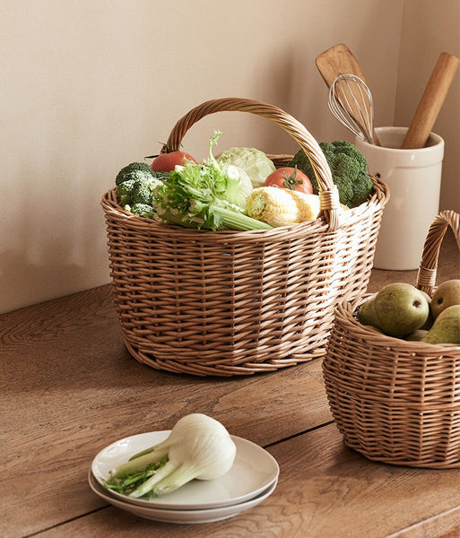 Large Picnic Food Basket with Handle, Natural Hand-woven Wicker Storage Basket, Willow Weaving Baskets for Vegetable, Natural Fruit Basket, Kitchen Storage Baskets-Silvia Home Craft