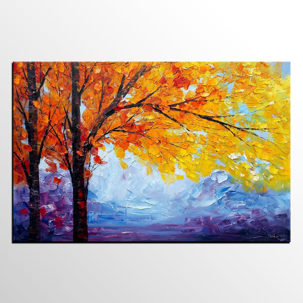 Autumn Tree Painting, Autumn Paintings, Original Landscape Oil Paintings, Custom Art, Canvas Painting for Living Room
