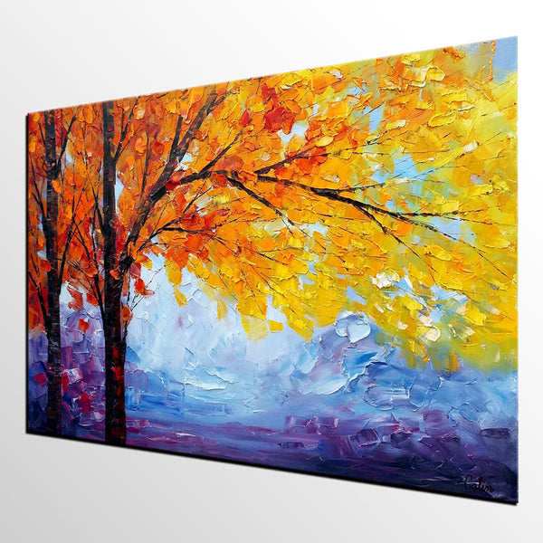 Autumn Tree Painting, Autumn Paintings, Original Landscape Oil Paintings, Custom Art, Canvas Painting for Living Room-Silvia Home Craft