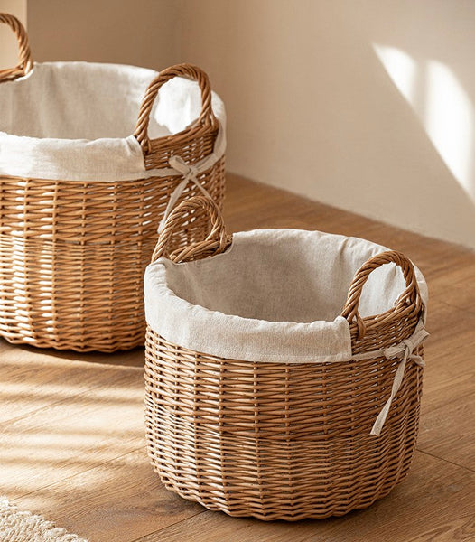 Large Round Storage Basket for Clothes, Natural Hand-woven Wicker Storage Basket for Clothes, Willow Weaving Baskets for Clothes, Extra Large Kitchen Storage Baskets-Silvia Home Craft