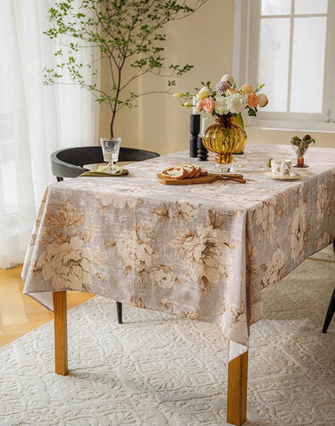 Peony Flower Tablecloth for Round Table, Beautiful Kitchen Table Cover, Linen Table Cover for Dining Room Table, Simple Modern Rectangle Tablecloth Ideas for Oval Table