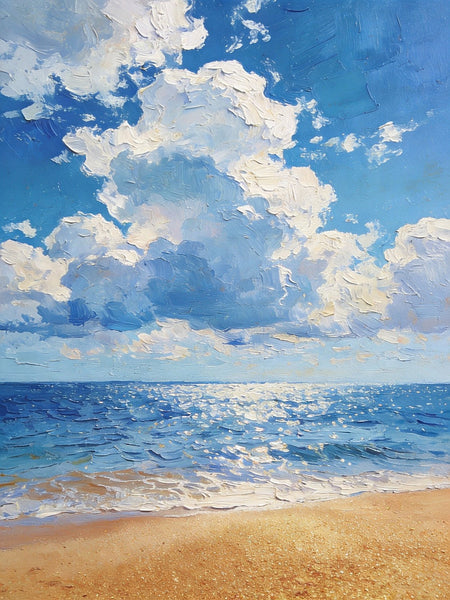 Original Canvas Paintings, Coastal Peace and Quiet, Hand Painted Canvas Art, Small Oil Paintings, Palette Knife Artwork, Landscape Paintings for Bedroom-Silvia Home Craft