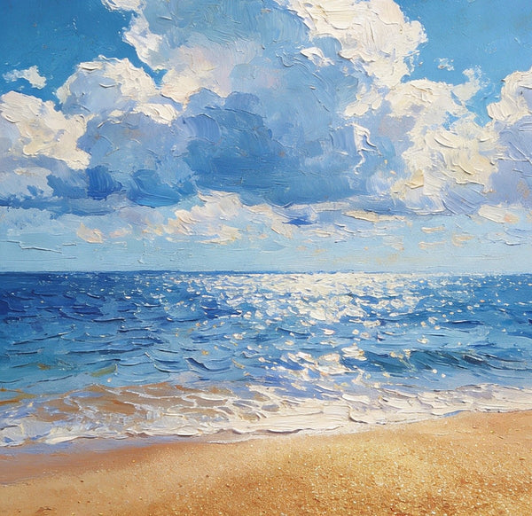 Original Canvas Paintings, Coastal Peace and Quiet, Hand Painted Canvas Art, Small Oil Paintings, Palette Knife Artwork, Landscape Paintings for Bedroom-Silvia Home Craft