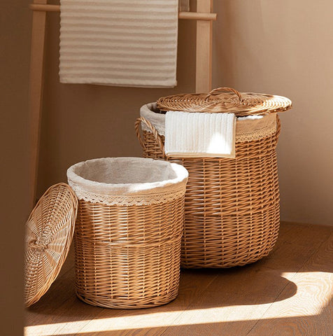 Hand-woven Wicker Storage Basket for Clothes, Large Round Storage Basket for Clothes, Willow Weaving Baskets for Clothes, Extra Large Kitchen Storage Baskets-Silvia Home Craft