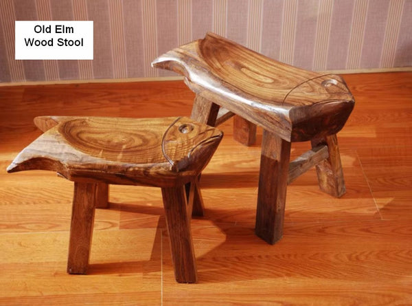Solid Wood low Stool, Creative Shoe-changing Stool, Handmade Vintage Old Elm Wood Stool, Children's Wooden Stool, Sofa Stool, Dining Table Stool-Silvia Home Craft