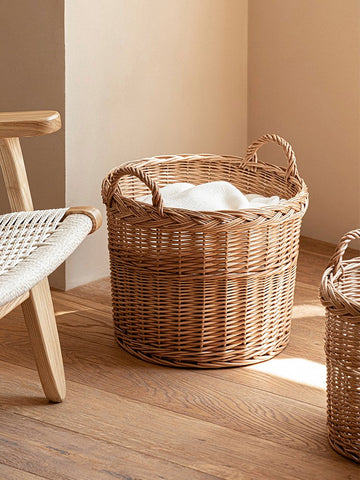Round Storage Basket for Clothes, Natural Hand-woven Wicker Storage Basket for Clothes, Extra Large Kitchen Storage Baskets, Willow Weaving Baskets for Clothes-Silvia Home Craft