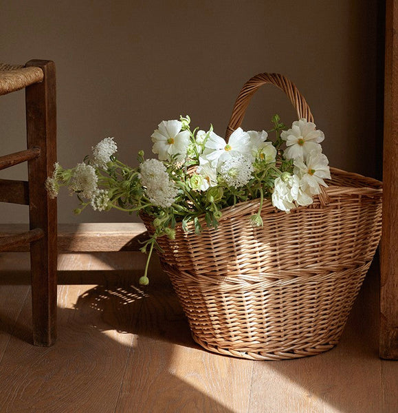 Willow Weaving Baskets with Handle, Large Picnic Food Basket with Handle, Natural Hand-woven Wicker Storage Basket, Natural Fruit Baskets, Kitchen Storage Baskets-Silvia Home Craft