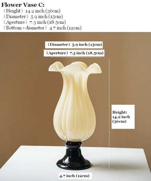 Unique Decorative Glass Vase, Centerpiece Contemporary Vases on Table, Mid Century Glass Vases, Handmade Modern Vases for Living Room, Modern Glass Vase for Flowers-Silvia Home Craft