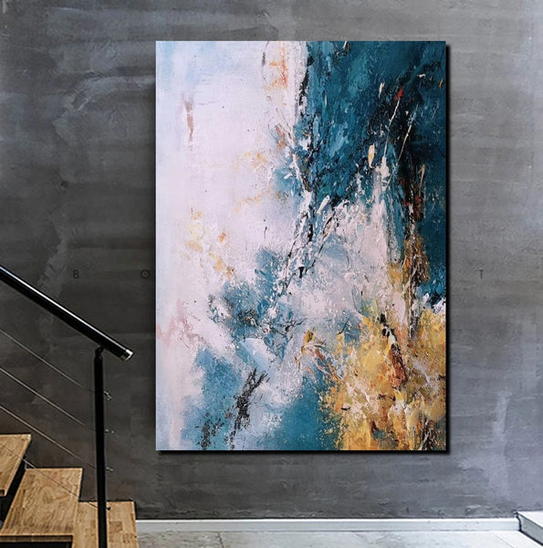 Modern Paintings for Living Room, Simple Modern Art, Blue Abstract Canvas Painting, Contemporary Acrylic Paintings, Large Wall Art Paintings-Silvia Home Craft