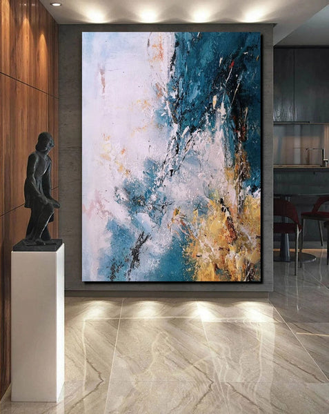 Modern Paintings for Living Room, Simple Modern Art, Blue Abstract Canvas Painting, Contemporary Acrylic Paintings, Large Wall Art Paintings-Silvia Home Craft