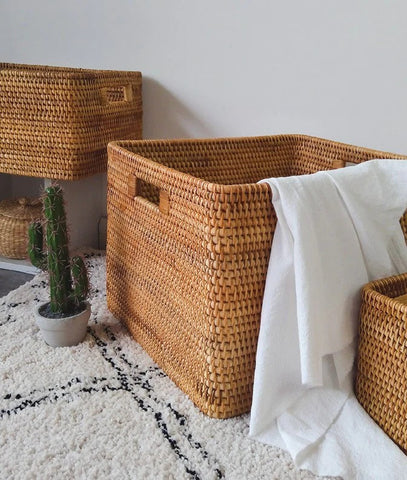 Oversized Laundry Storage Baskets, Round Storage Baskets, Storage Baskets for Clothes, Extra Large Rattan Storage Baskets, Storage Baskets for Bathroom-Silvia Home Craft