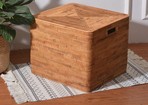Large Rectangular Storage Baskets for Bathroom, Wicker Storage Basket with Lid, Extra Large Storage Baskets for Clothes, Storage Baskets for Shelves-Silvia Home Craft