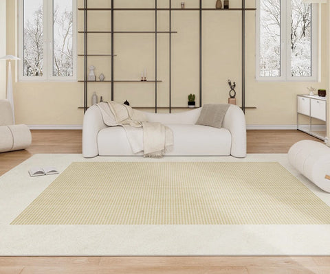 Abstract Modern Rugs for Living Room, Cream Color Contemporary Soft Rugs Next to Bed, Dining Room Modern Floor Carpets, Modern Rug Ideas for Bedroom-Silvia Home Craft