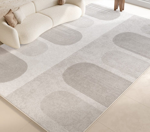 Modern Grey Rugs under Dining Room Table, Abstract Area Rugs for Living Room, Geometric Contemporary Modern Rugs Next to Bed, Modern Carpets for Kitchen-Silvia Home Craft