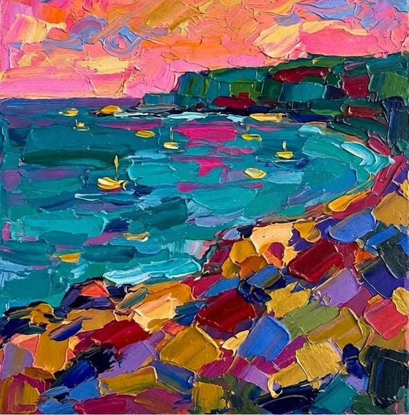Abstract Seashore Painting, Hand Painted Canvas Art, Impasto Artwork, Original Small Paintings, Palette Knife Paintings, Modern Abstract Painting, Original Abstract Art-Silvia Home Craft