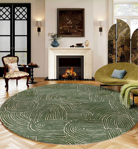 Green Contemporary Modern Rugs, Geometric Round Rugs for Dining Room, Mid Century Round Modern Rugs under Chairs, Bedroom Abstract Modern Area Rugs-Silvia Home Craft
