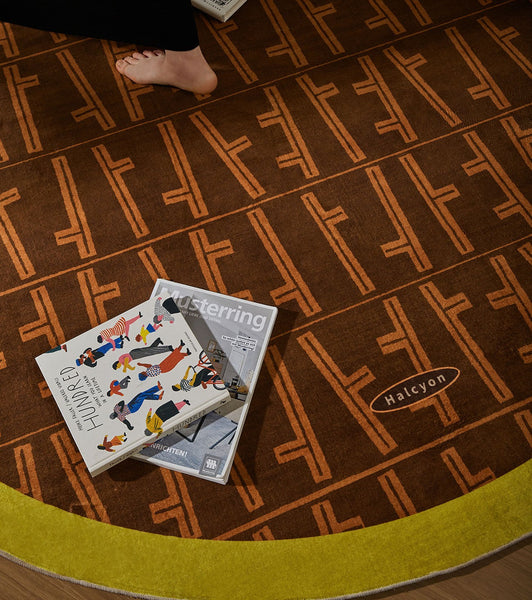 Mid Century Circular Rugs for Bedroom, Abstract Contemporary Round Rugs under Chairs, Modern Rugs for Dining Room, Geometric Modern Rugs for Living Room-Silvia Home Craft