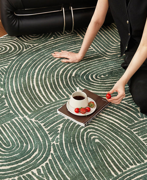 Green Contemporary Modern Rugs, Geometric Round Rugs for Dining Room, Mid Century Round Modern Rugs under Chairs, Bedroom Abstract Modern Area Rugs-Silvia Home Craft