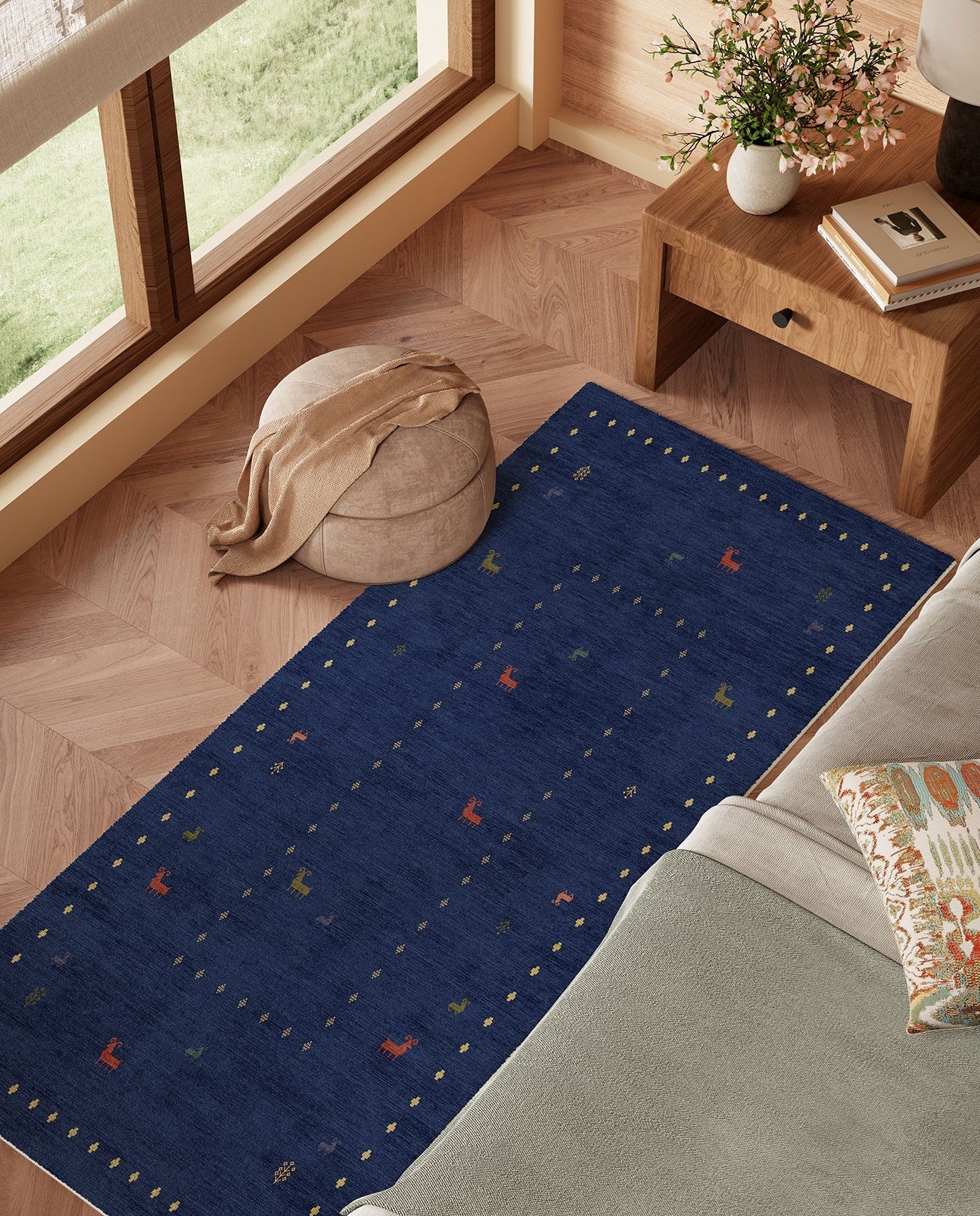 Modern Runner Rugs Next to Bed, Contemporary Runner Rugs for Living Room, Blue Runner Rugs for Hallway, Bathroom Runner Rugs, Kitchen Runner Rugs-Silvia Home Craft