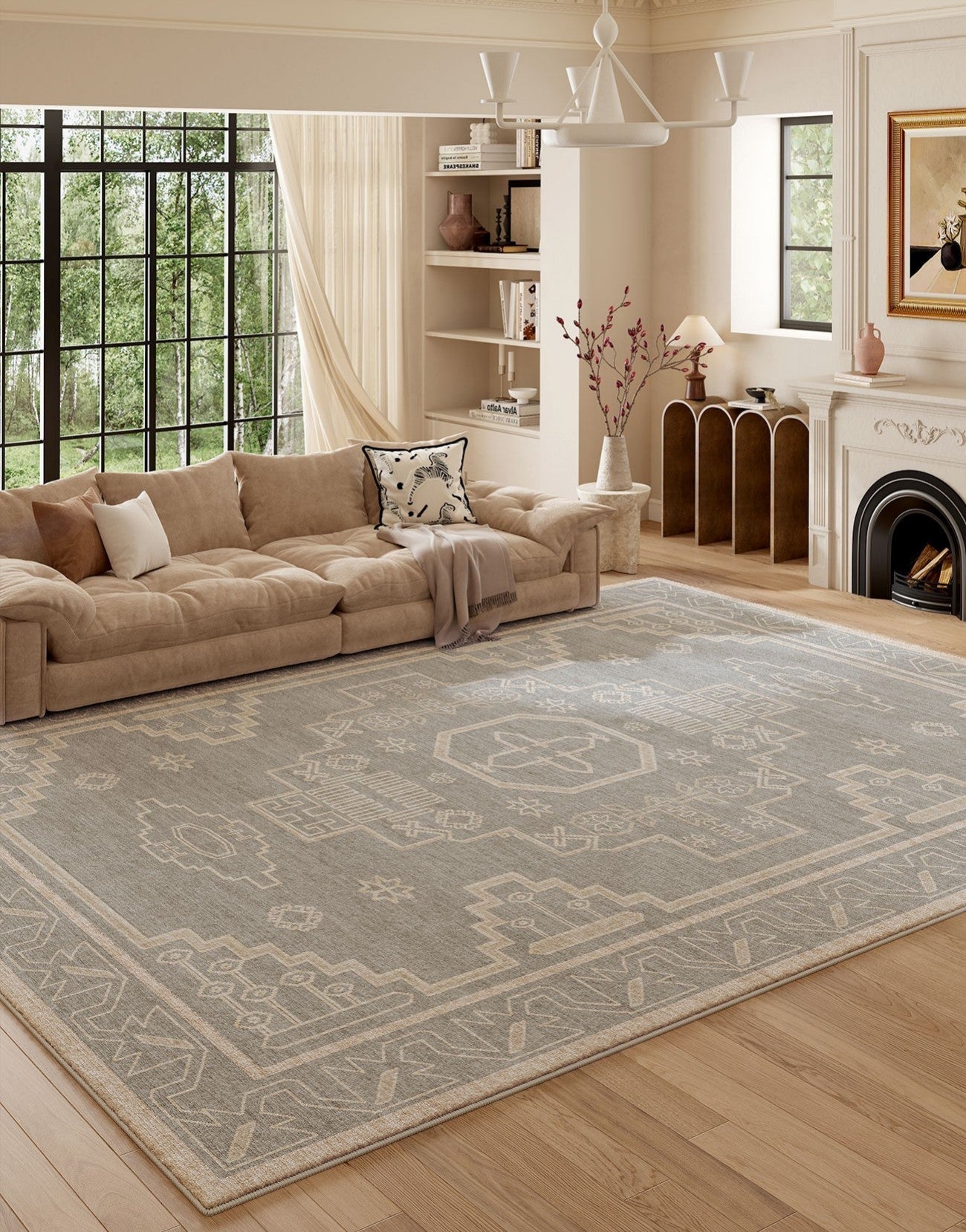 Contemporary Abstract Rugs Next to Bed, Geometric Modern Carpets for Office, Vintage Soft Turkish Rug for Living Room, Large Modern Rugs under Dining Room Table-Silvia Home Craft