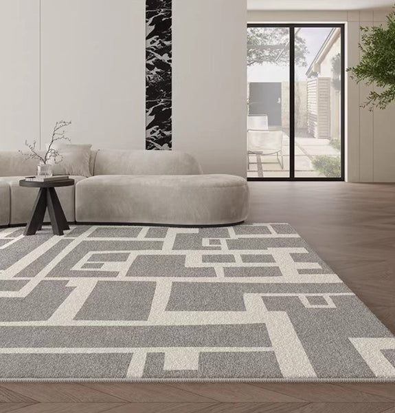 Geometric Modern Rugs for Living Room, Gray Modern Rugs for Bedroom, Contemporary Area Rugs for Dining Room-Silvia Home Craft