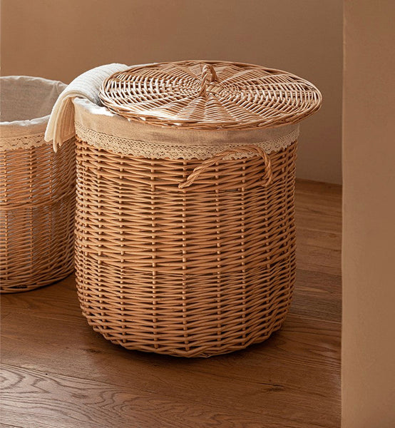 Hand-woven Wicker Storage Basket for Clothes, Large Round Storage Basket for Clothes, Willow Weaving Baskets for Clothes, Extra Large Kitchen Storage Baskets-Silvia Home Craft