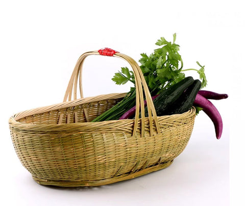 Natural Fruit Basket Lovely Bamboo Baskets for Vegetable, Kitchen Storage Baskets, Picnic Food Basket with Handle, Large Natural Hand-woven Bamboo Basket-Silvia Home Craft