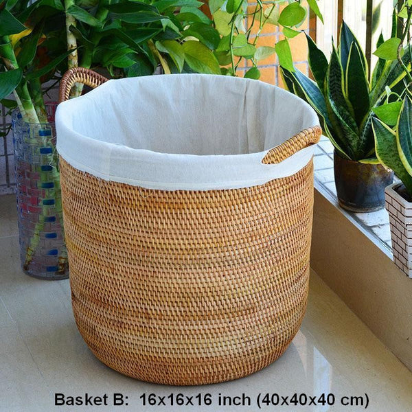 Oversized Laundry Storage Baskets, Round Storage Baskets, Storage Baskets for Clothes, Extra Large Rattan Storage Baskets, Storage Baskets for Bathroom-Silvia Home Craft