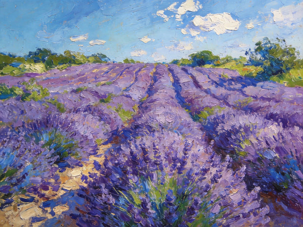 Vibrant Provence Lavender Landscape, Original Wall Art Paintings, Landscape Paintings for Living Room, Small Paintings on Canvas, Landscape Oil Paintings, Hand Painted Canvas Art-Silvia Home Craft