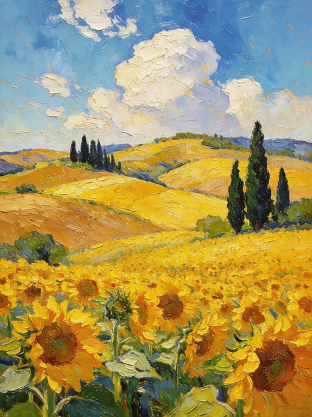 Original Landscape Artwork, Small Oil Paintings, Provence Sunflower Fields in Bloom, Small Paintings On Canvas, Hand Painted Canvas Art, Heavy Texture Wall Art Paintings-Silvia Home Craft