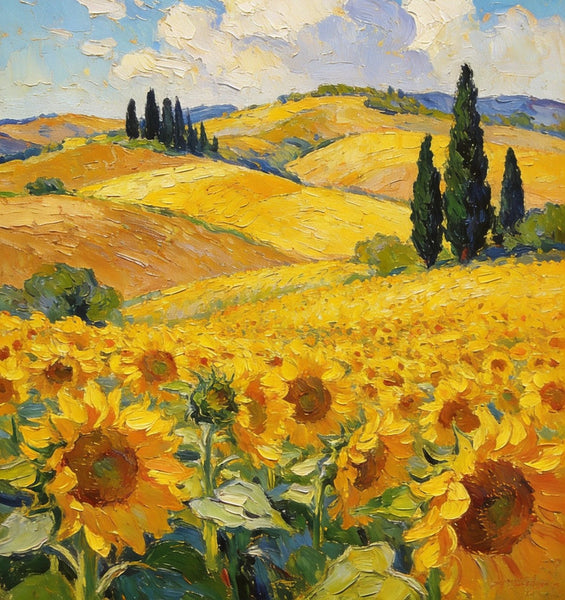 Original Landscape Artwork, Small Oil Paintings, Provence Sunflower Fields in Bloom, Small Paintings On Canvas, Hand Painted Canvas Art, Heavy Texture Wall Art Paintings-Silvia Home Craft