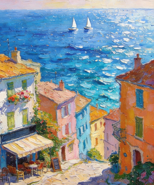Canvas Paintings for Dining Room, Seaside Town Serene Moment, Seashore Paintings, Heavy Texture Artwork, Original Wall Art Paintings, Small Oil Paintings, Hand Painted Canvas Wall Art-Silvia Home Craft
