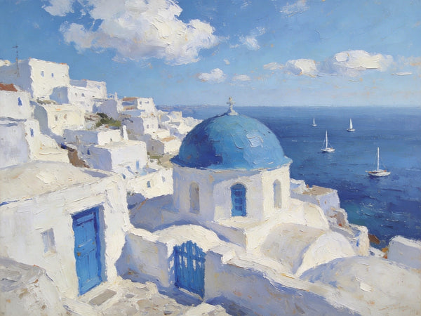 Heavy Texture Artwork, Aegean's Azure Allure, Seashore Beach Painting, Hand Painted Canvas Art, Small Oil Paintings, Original Landscape Paintings, Buy Painting Online-Silvia Home Craft
