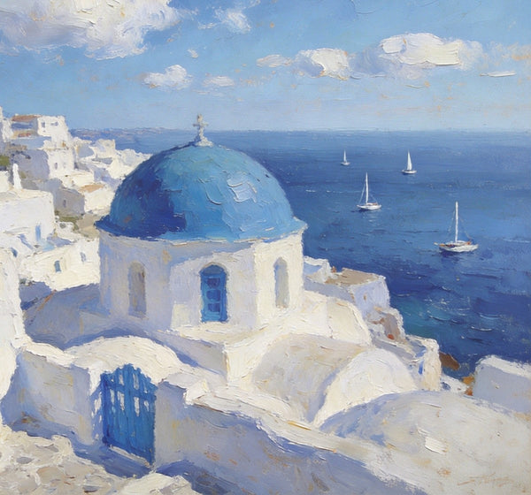 Heavy Texture Artwork, Aegean's Azure Allure, Seashore Beach Painting, Hand Painted Canvas Art, Small Oil Paintings, Original Landscape Paintings, Buy Painting Online-Silvia Home Craft