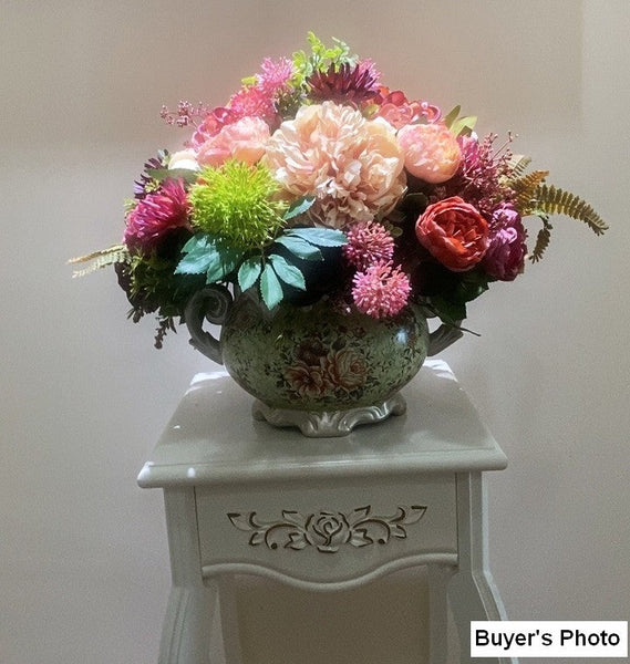 Amazing Artificial Floral Arrangement for Dining Room, Large Bunch of Autumn Flowers Arrangement, Peony Faux Silk Floral Bouquet Table Centerpiece-Silvia Home Craft