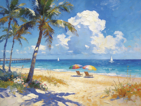 Beach Bliss by the Ocean, Seashore Paintings, Hand Painted Canvas Art, Small Oil Paintings, Landscape Canvas Paintings, Original Canvas Paintings, Small Wall Art Paintings-Silvia Home Craft