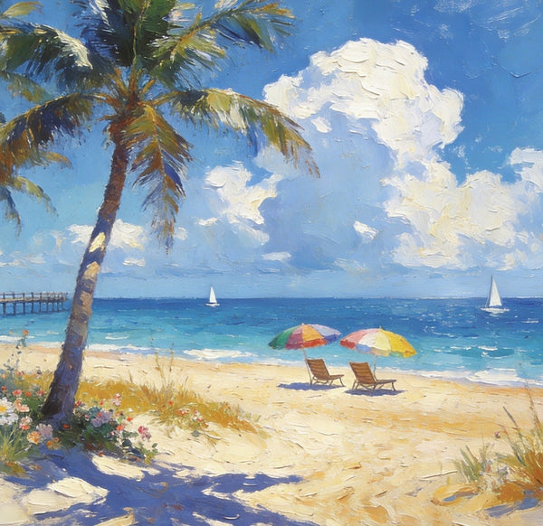 Beach Bliss by the Ocean, Seashore Paintings, Hand Painted Canvas Art, Small Oil Paintings, Landscape Canvas Paintings, Original Canvas Paintings, Small Wall Art Paintings-Silvia Home Craft
