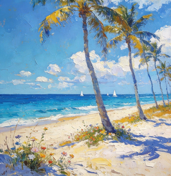 Landscape Canvas Paintings, Beachside Beauty, Seashore Painting, Beach Oil Paintings, Original Landscape Paintings, Hand Painted Canvas Art, On Canvas Small Paintings-Silvia Home Craft