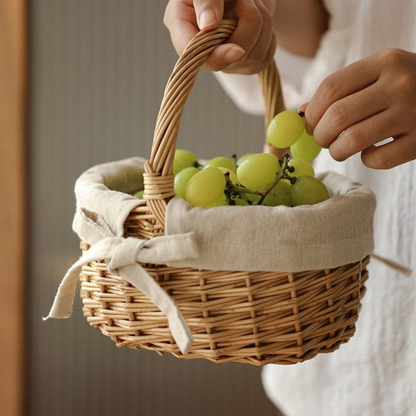 Small Picnic Storage Basket with Handle, Hand-woven Wicker Storage Basket, Willow Weaving Baskets for Vegetable, Natural Fruit Basket, Kitchen Storage Baskets-Silvia Home Craft